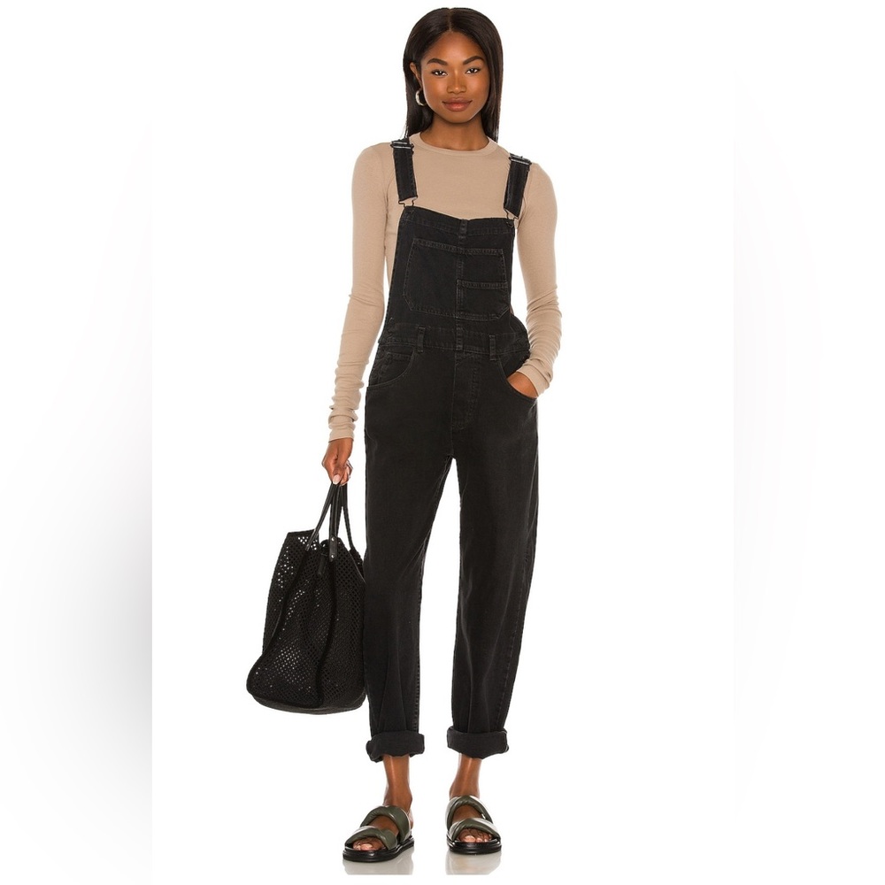 Free People Black Denim Overalls